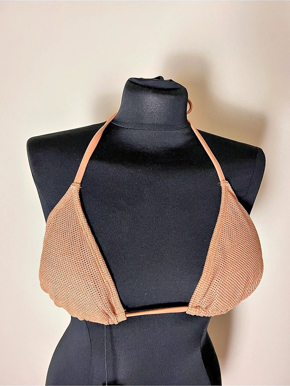 Shade Shore Crochet Triangle Bikini Top tan/gold Large NWT